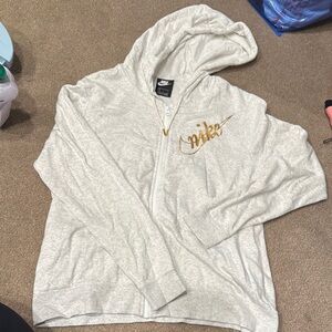 Nike Light Gray Hoodie with Gold Glitter Logo